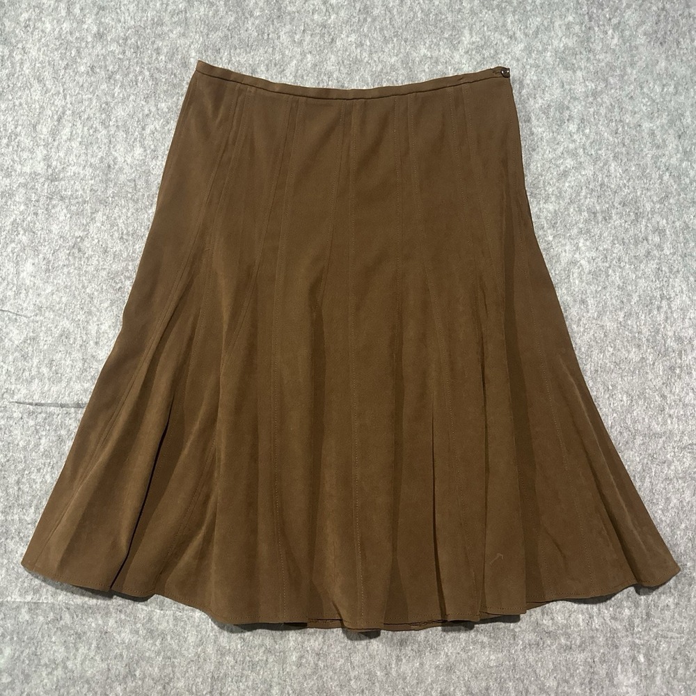 VTG 90s Investments Zip Pleated Bottom Pull-On Faux Suede Skirt Brown Size L